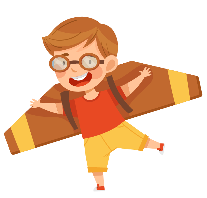 Joyful kid playing pilot with cardboard wings