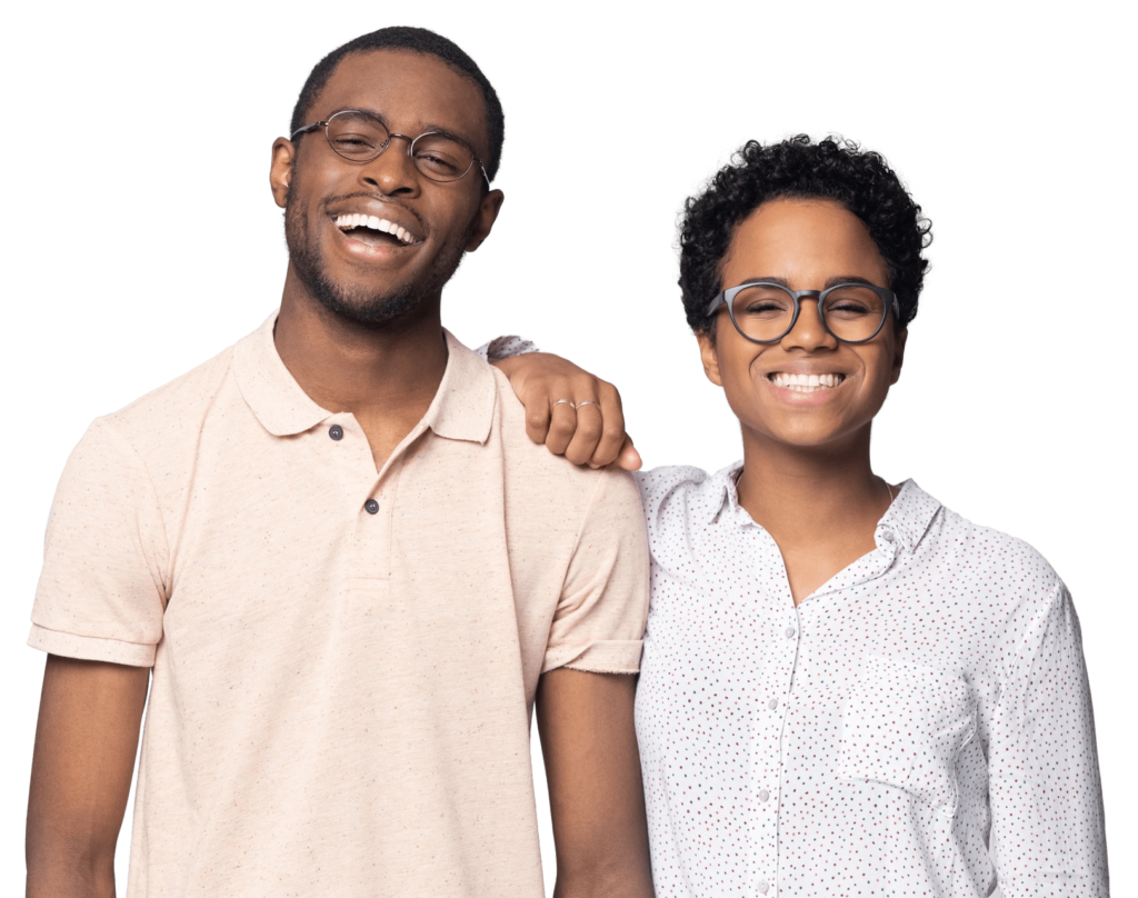 African American couple with glasses smiling