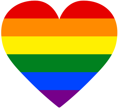 LGBT pride flag or rainbow pride flag on heart background.
