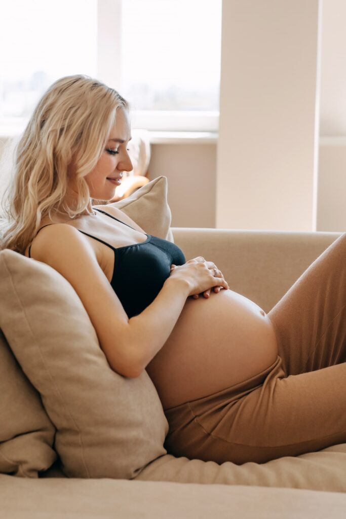 Pregnant woman wearing cozy home wear