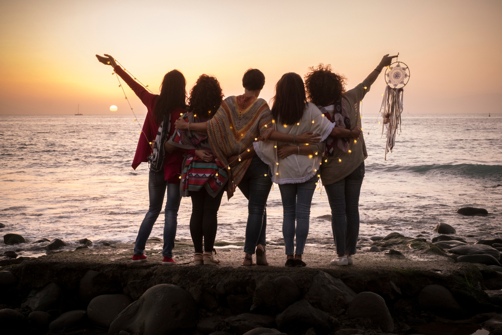 Dreaming Image With Group Of Females Friends Hug Each Other