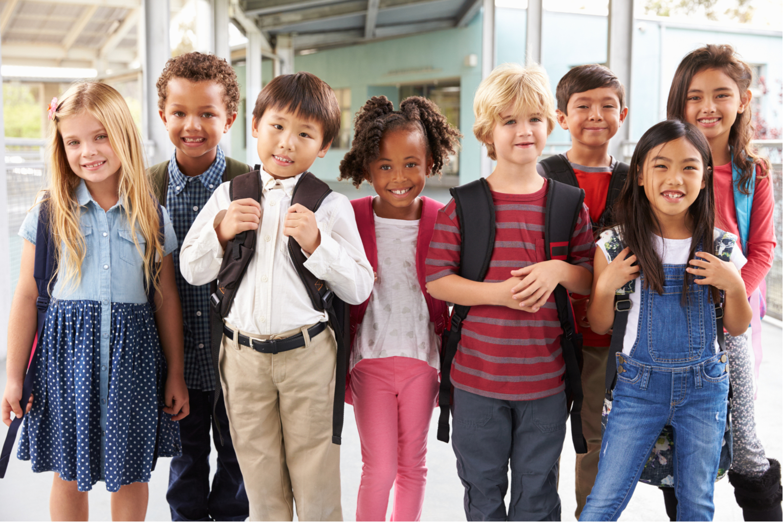 Group portrait of elementary school kids in school