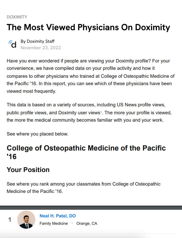 Most viewed physicians on doximity
