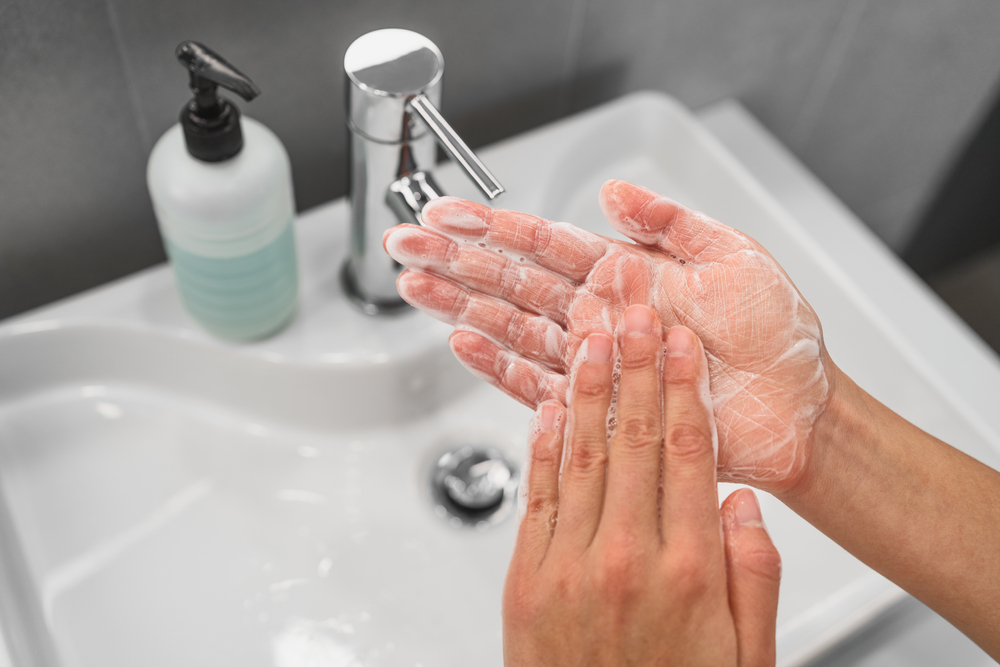 Washing,Hands,Rubbing,Soap,In,Palm,Lathering,Up,Foam,Bubbles