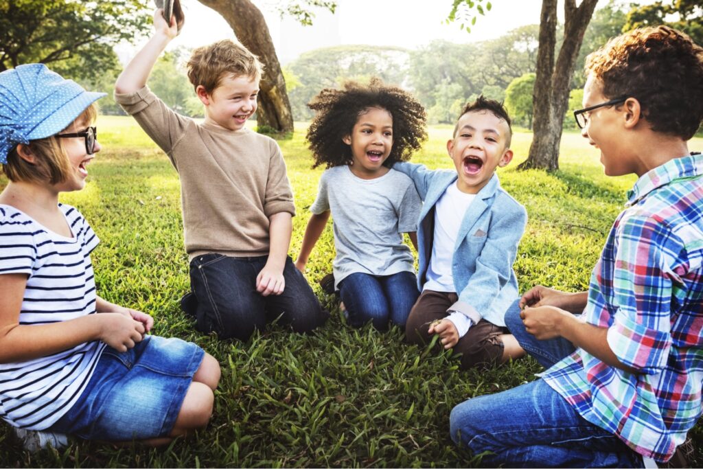 Kids Playing Cheerful Park Outdoors