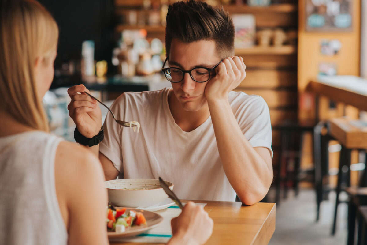 Portrait of woman with no appetite. He has tired, bad mood and sleepy