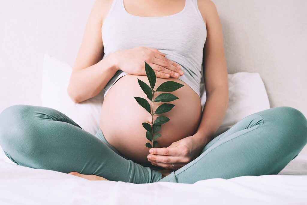 Pregnant woman holding floral