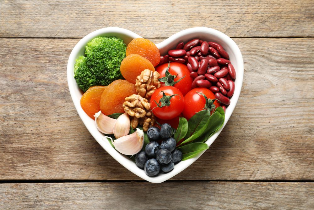 Bowl with products for heart-healthy diet