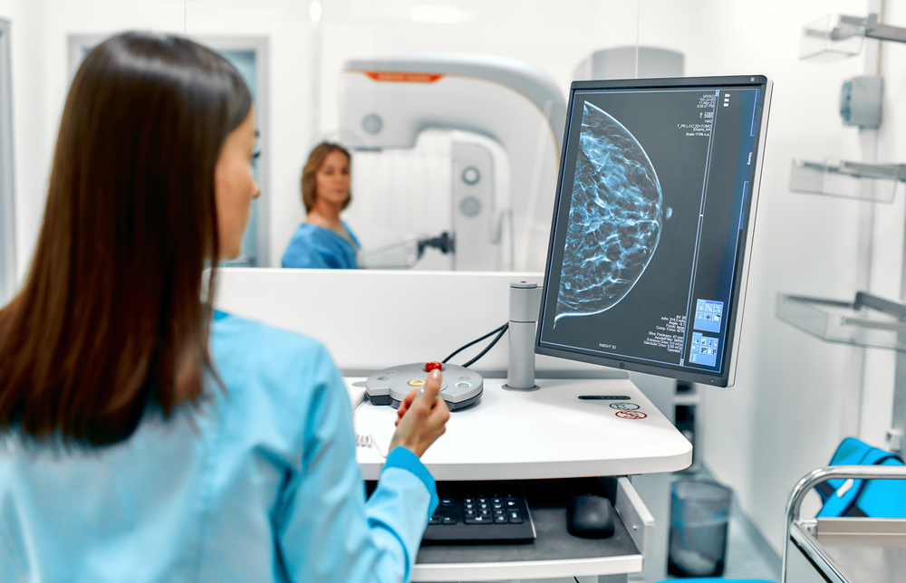 In the hospital, the patient undergoes a screening procedure for a mammogram