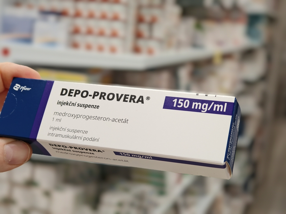 Prague, Czech Republic-August 9 2024: DEPO-PROVERA box of medication with medroxyprogesterone acetate active substance by Pfizer, used for treatment of contraception, menstrual disorders, endometriosi