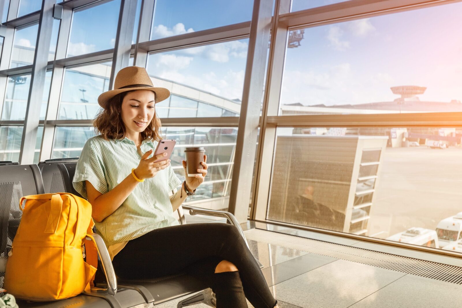 woman sitting at airport