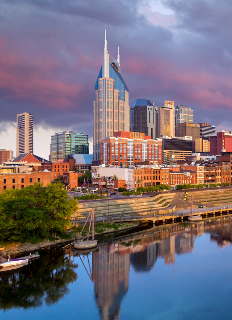 Nashville, Tennessee downtown skyline at Cumberland River.