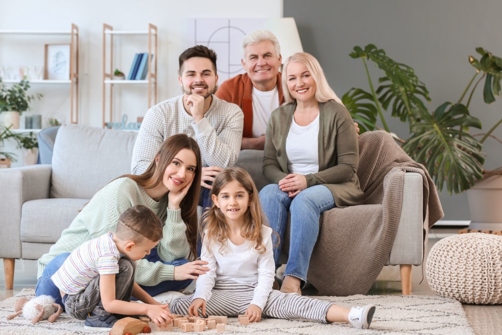 Big family spending time together at home