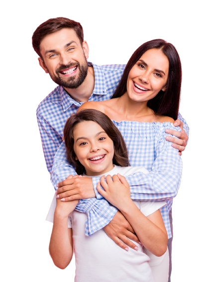 Funny family laughing wearing plaid shirts