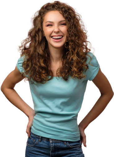 Attractive teenager with curly hair posing with smile