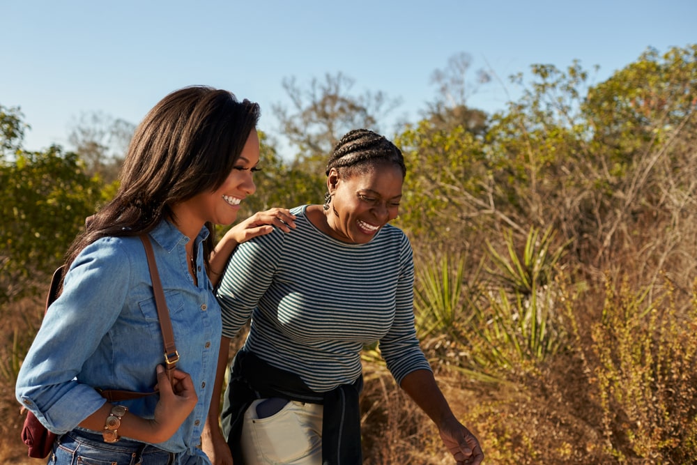 Mother And Adult Daughter Hiking Outdoors