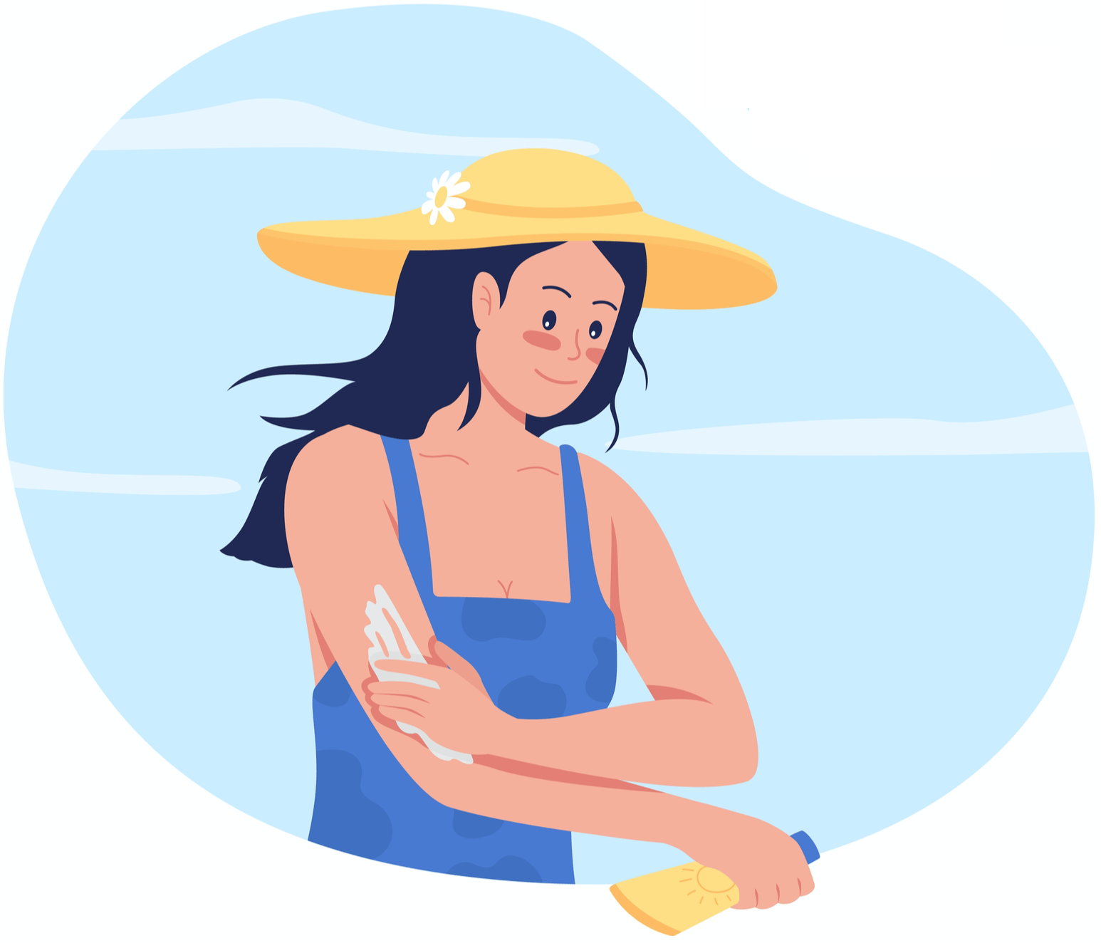 Girl applying sunscreen lotion on arms Illustration