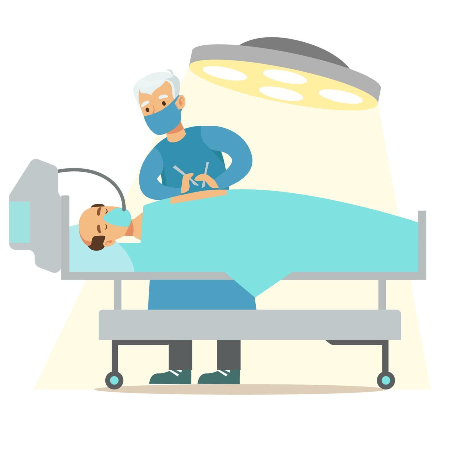 Surgeon Operating On Unconscious Patient In Surgery Room Illustration