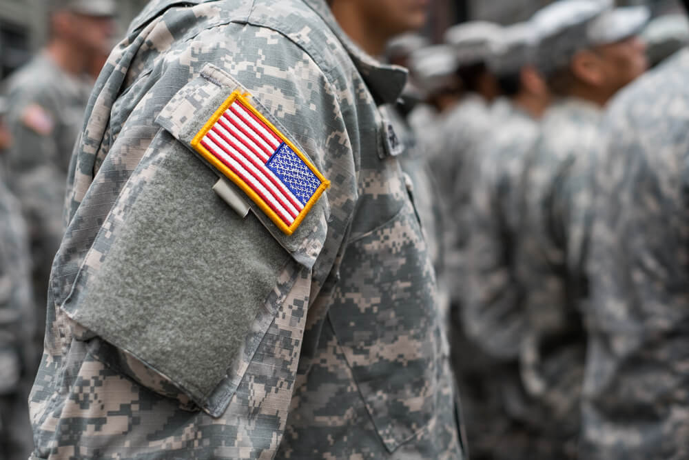 USA patch flag on soldiers arm