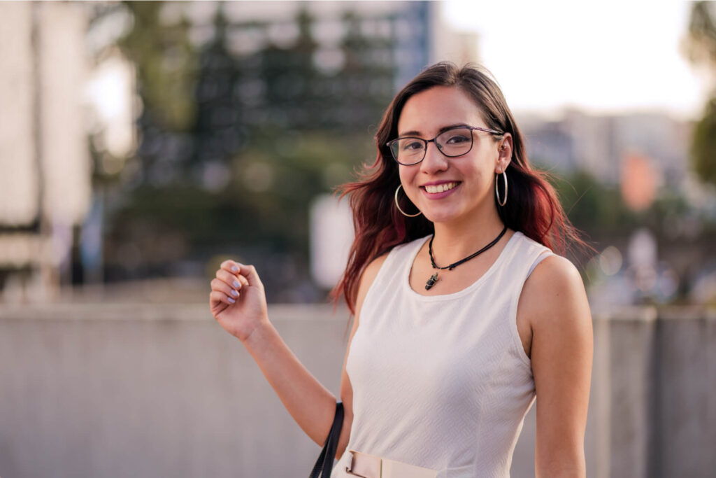 Portrait of a businesswoman on the street of a city.