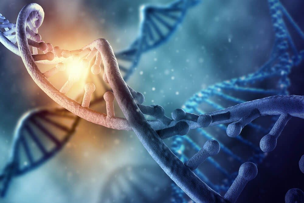 Concept of biochemistry with dna molecule on blue background