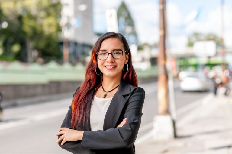 woman on the street of a city.