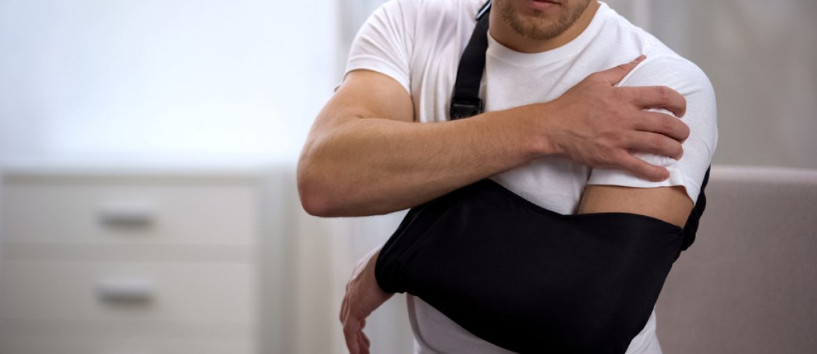 Male,In,Arm,Sling,Suffering,Pain,In,Shoulder,,Result,Of Male,In,Arm,Sling,Suffering,Pain,In,Shoulder,,Result,Of