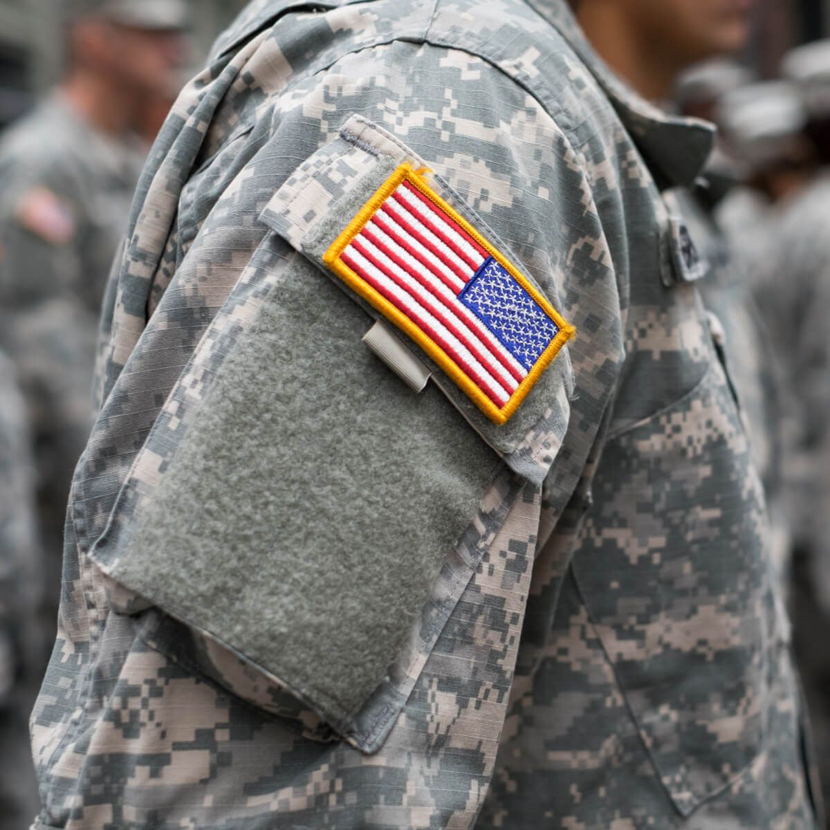 USA patch flag on soldiers arm