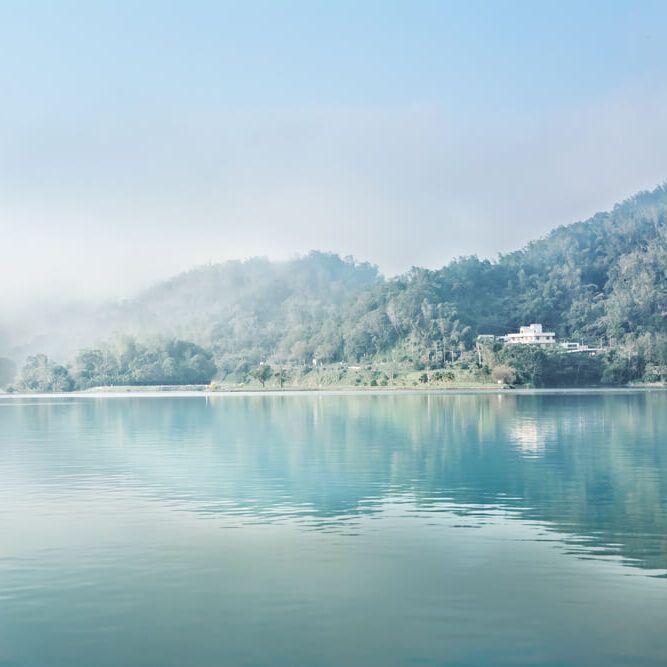 famous Sun Moon Lake in the morning with mist in Taiwan, Asia.