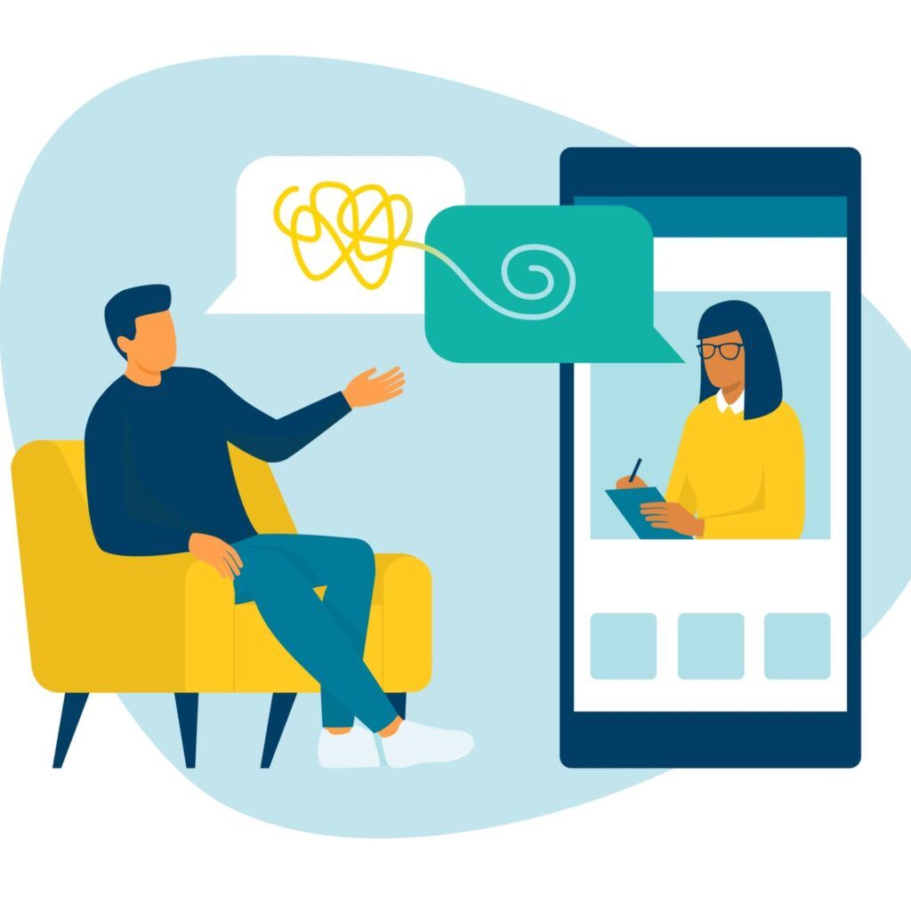 Man talking with a professional psychologist online - Flat vector illustration.
