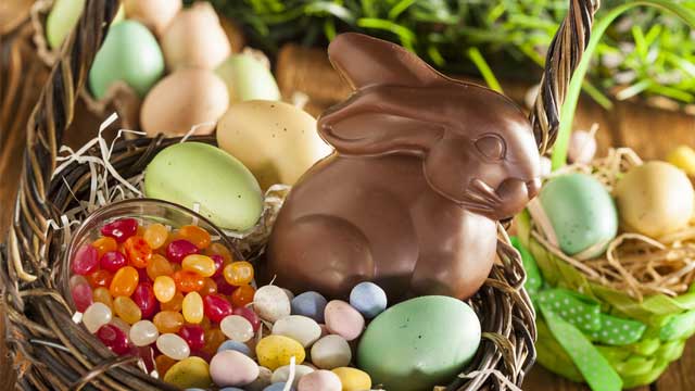 Chocolate Easter Bunny in a Basket with Assorted Candy