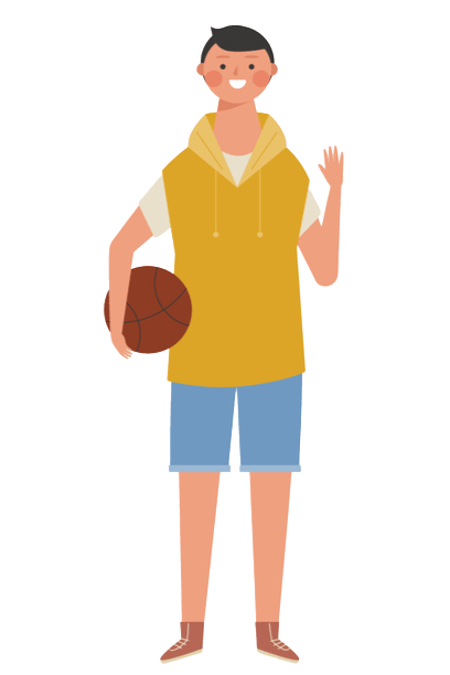 Young boy holding ball character