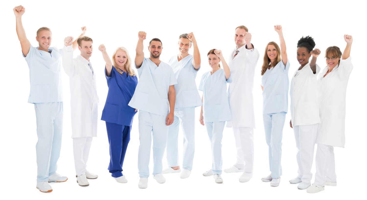 Full,Length,Portrait,Of,Multiethnic,Medical,Team,Standing,With,Arms