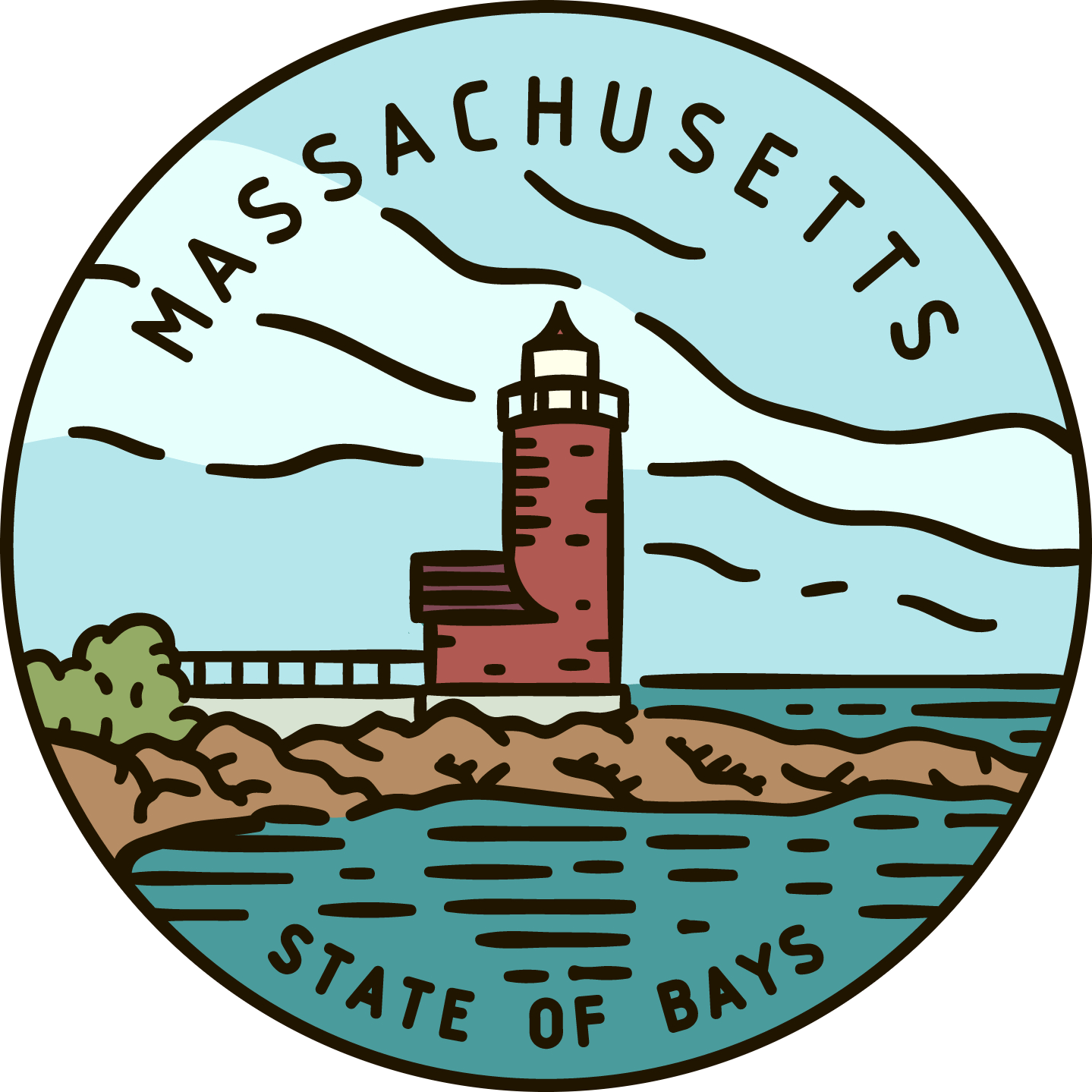 Vintage vector round label. Massachusetts Lighthouse Ocran.