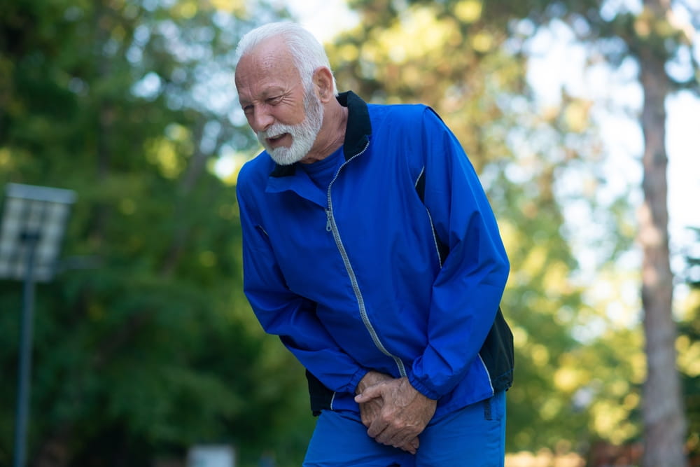 The senior man has pain in his prostate.