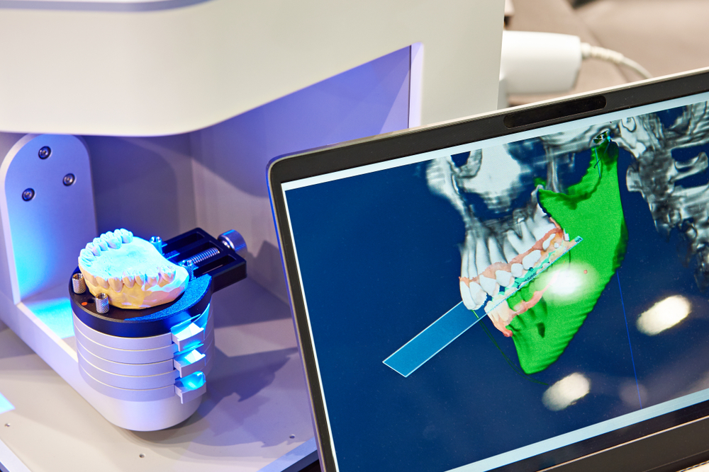 Modern dental equipment for dentures and monitor