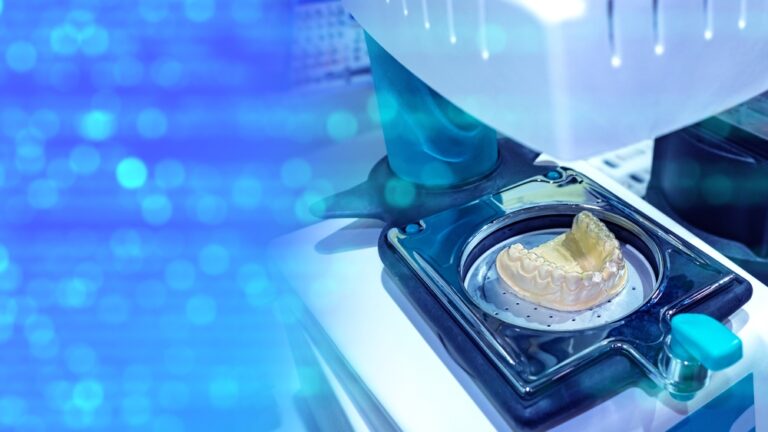 Manufacturing orthodontic prosthesis. Dental technologies. Orthodontic prosthesis inside 3d printer