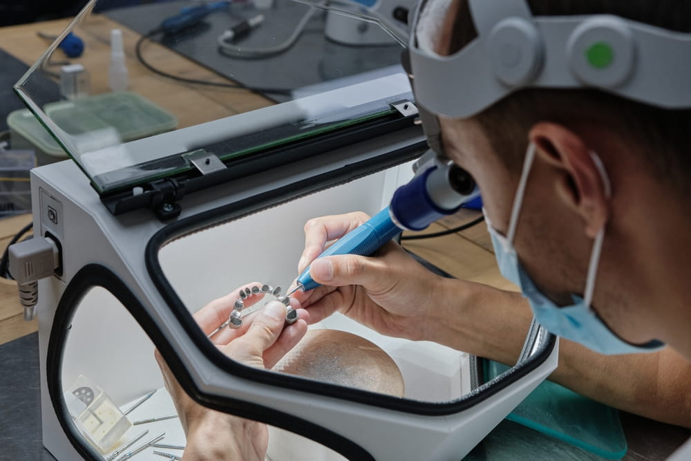 Dentist hand mills tooth crowns created on 3d printer for metal.