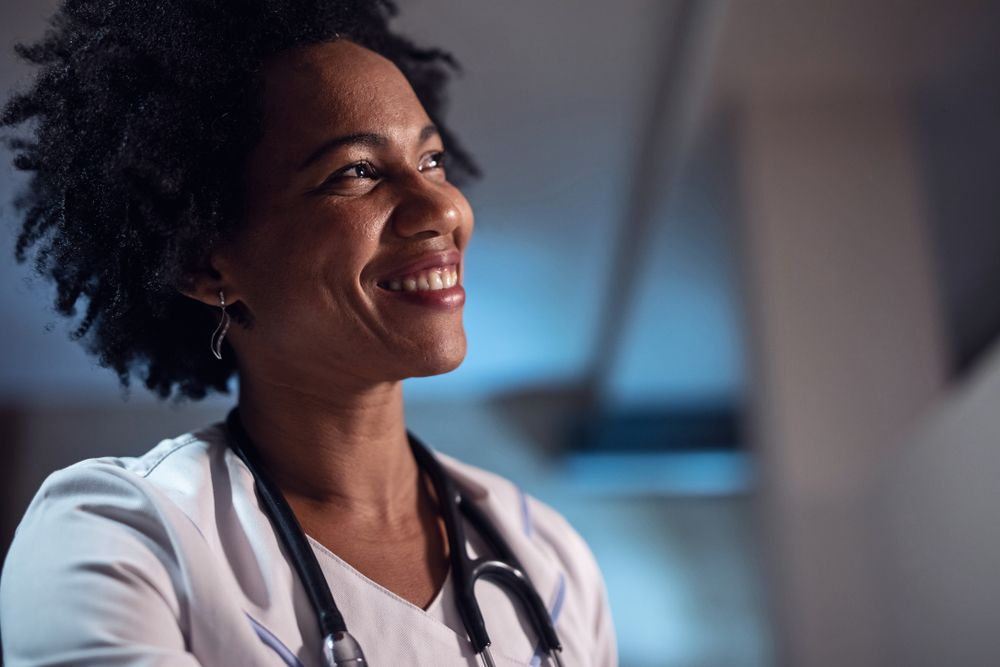 Smiling Black Female Doctor.