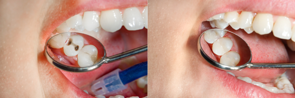 Teeth During Treatment Close-up In A Dental Clinic. Dental Photopolymer